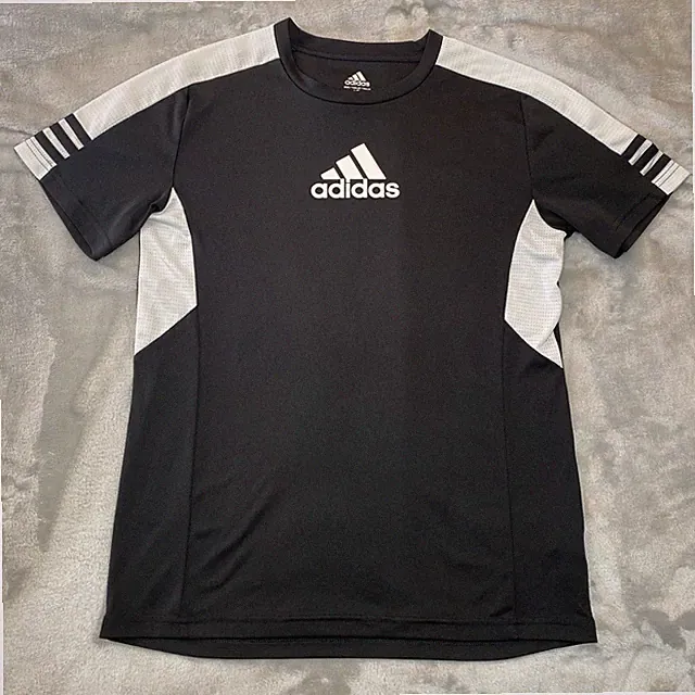 Adidas Athletic T-Shirt Kids Size L 14/16 Black White Mesh Panel Logo Tee