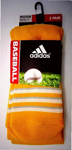Adidas Baseball Socks 2 Pack Gold/White Adult Men's Medium
