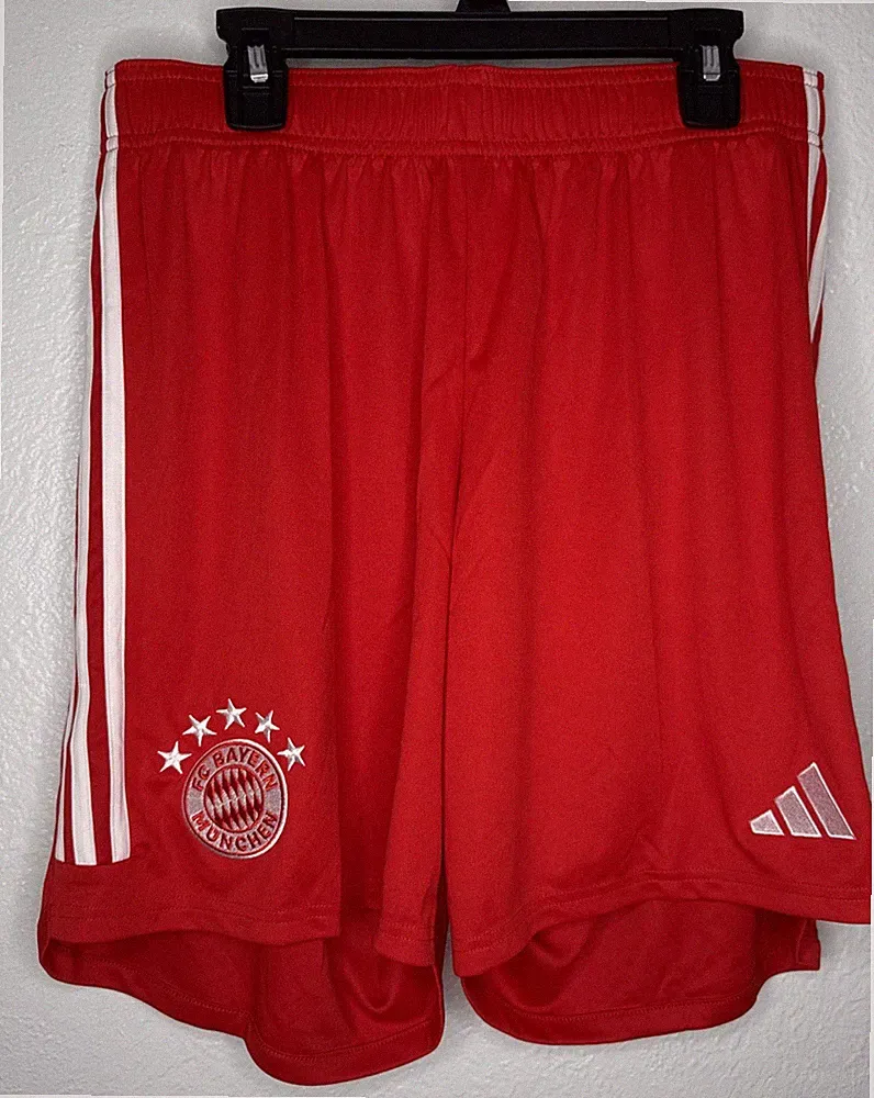 Adidas Bayern Munich Men’s Soccer Shorts 2023/2024 Kit Striped Red Size L New