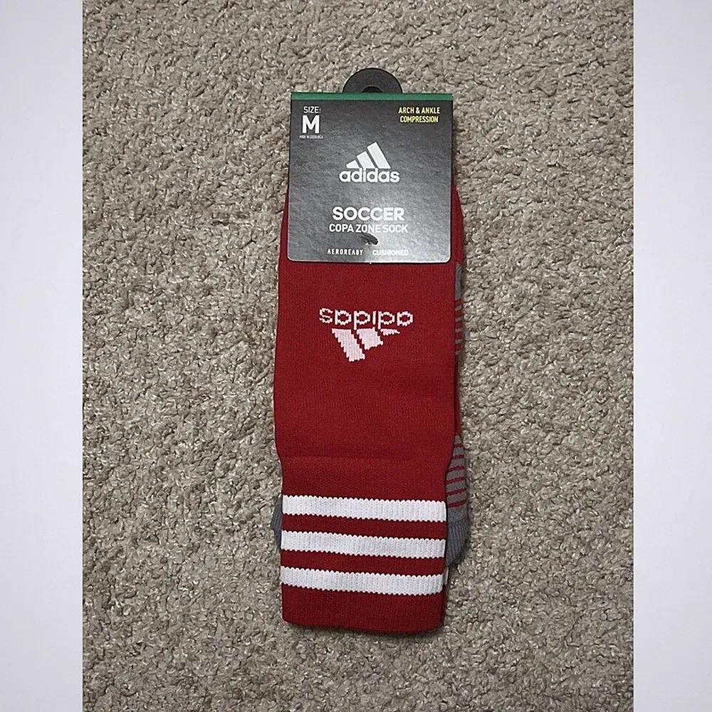 Adidas Black Soccer Socks - Climalite Cops Zone Cushion Size Medium - Red - NEW