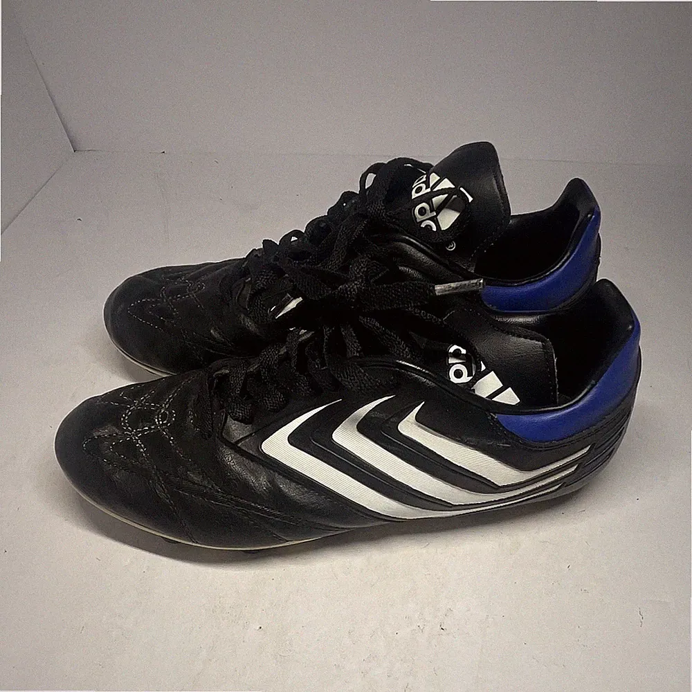 adidas Black White Blue Leather Soccer Cleats Mid Top Lace Up Sneaker