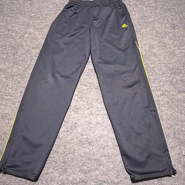 Adidas Boys Climalite Track Pants Grey Neon Yellow Stripes Size L 14/16 Joggers