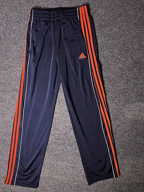 Adidas Boys L 14/16 Track Pants Navy Orange 3 Stripe Athletic Soccer