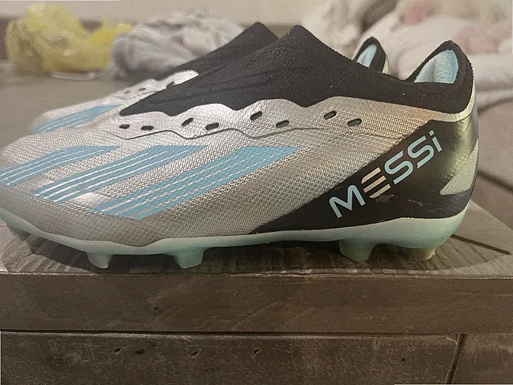 Adidas Boys X Crazyfast Messi.1 FG Soccer Cleats Kids 3Y Silver Met/Bliss Blue