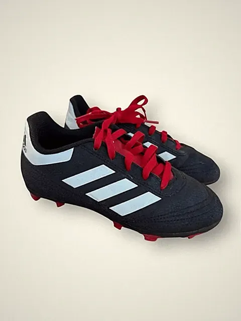 Adidas Cleats Black White Red Laces Athletic Kids size 13.5