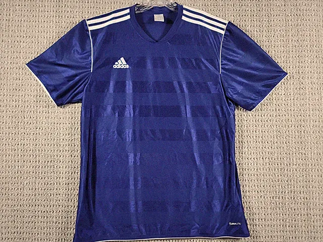 Adidas Climalite Adult Soccer Jersey Royal Blue Shortsleeve Athletic 3 Stripe