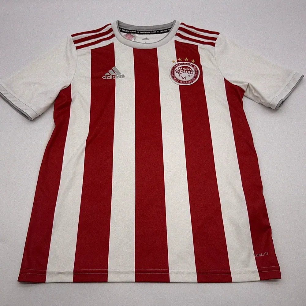 Adidas Climalite Soccer Team Jersey Boys L 13-14Y White & Red Logo.#48446