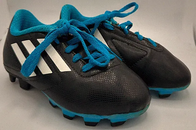 Adidas Conquisto Boys Size 11K Soccer Cleats Black Blue Lace Up TRX FG B25593
