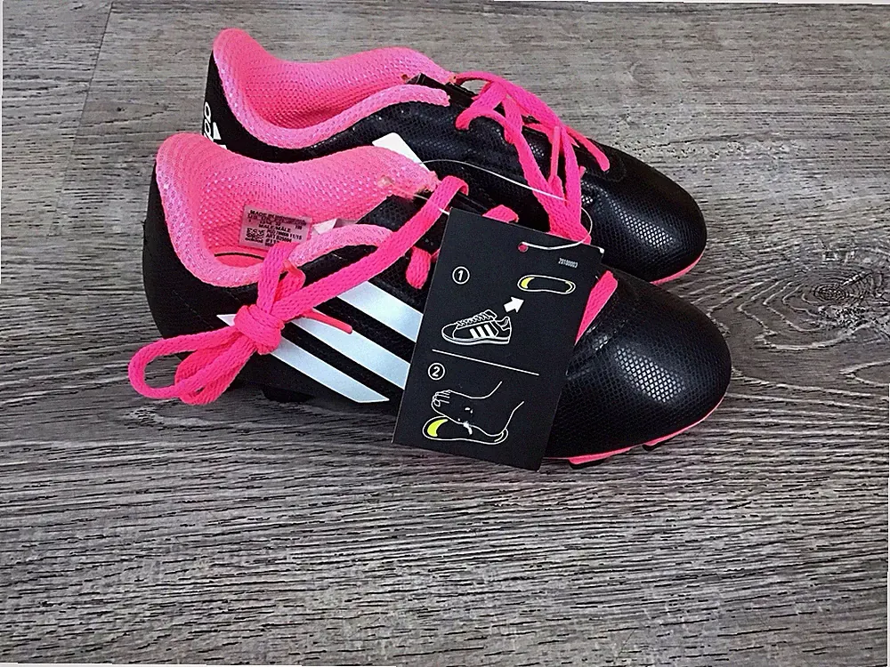 Adidas Conquisto FG Youth Size 1 Girls Soccer Cleats Black/Pink B25594 NEW