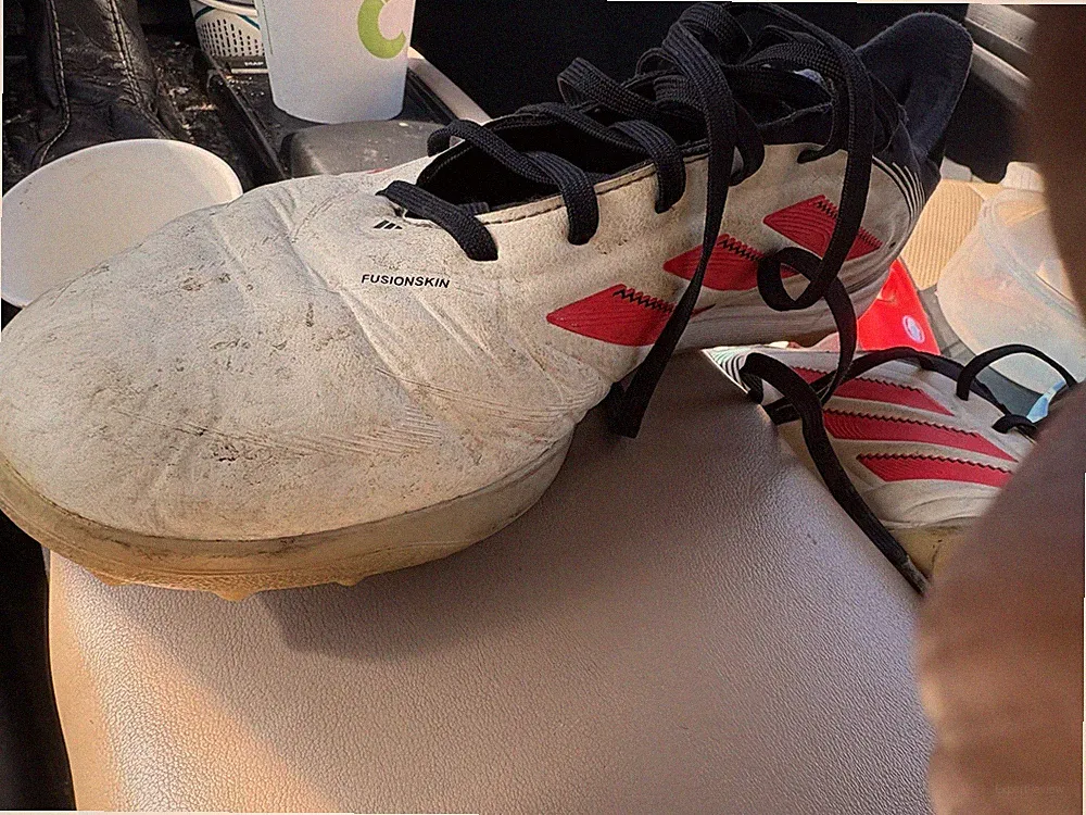 adidas Copa Fusionskin White Red Black Rubber Cleats Low Top Soccer Shoes
