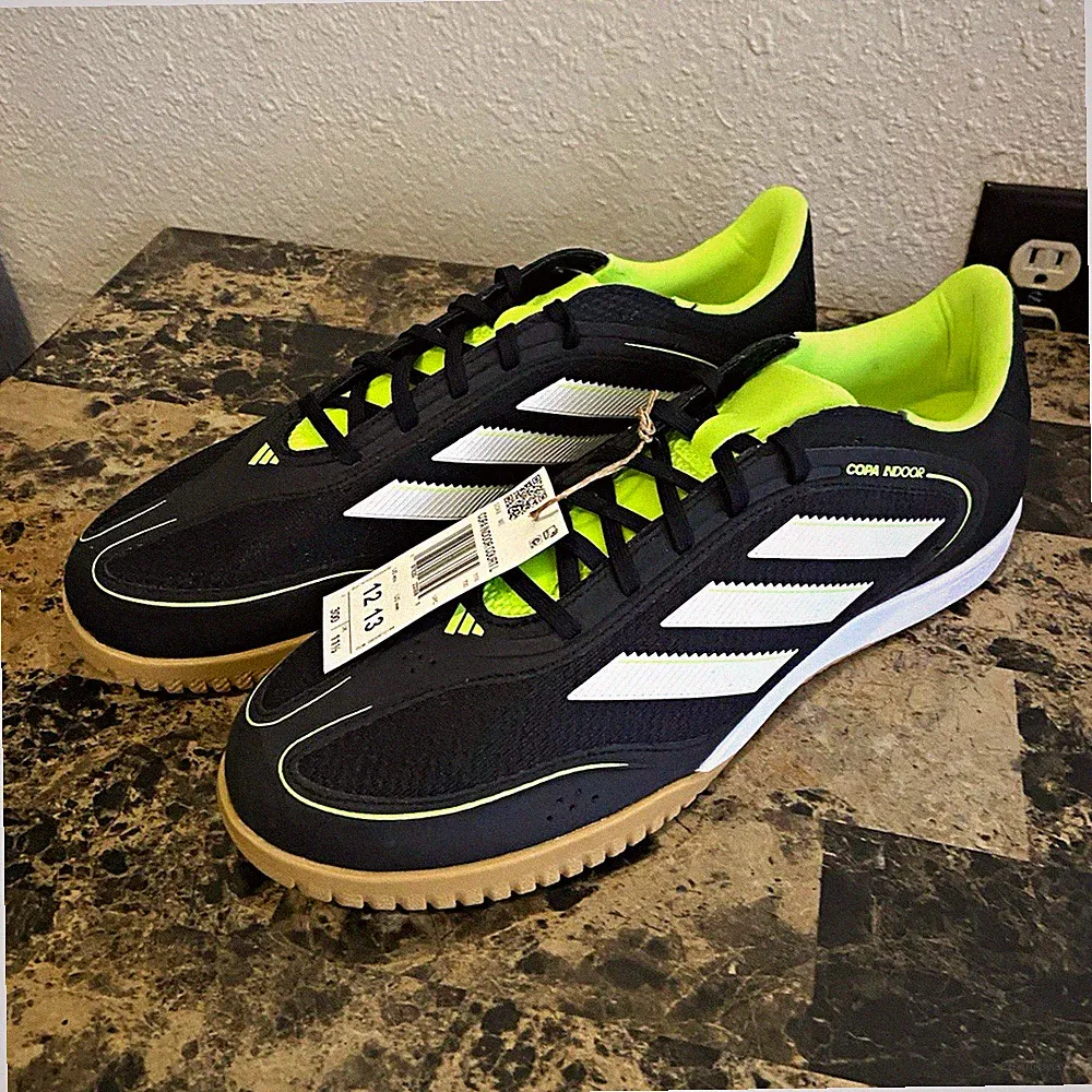 adidas Copa Indoor Court Low Top Lace-Up Soccer Shoes Black/Green/White