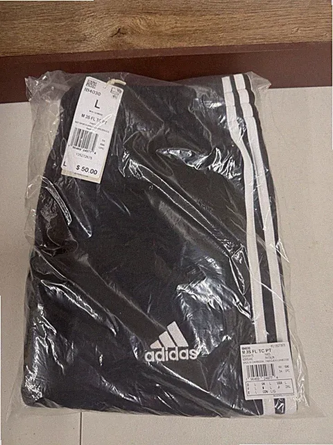 Adidas Essentials Fleece 3-Stripes Mens Sz L Black Tapered Cuff Pants IB4030 NEW