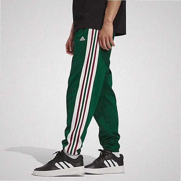 adidas Essentials Nations Track Pants Jogger Striped Dark Green Mens Sz L JE9628