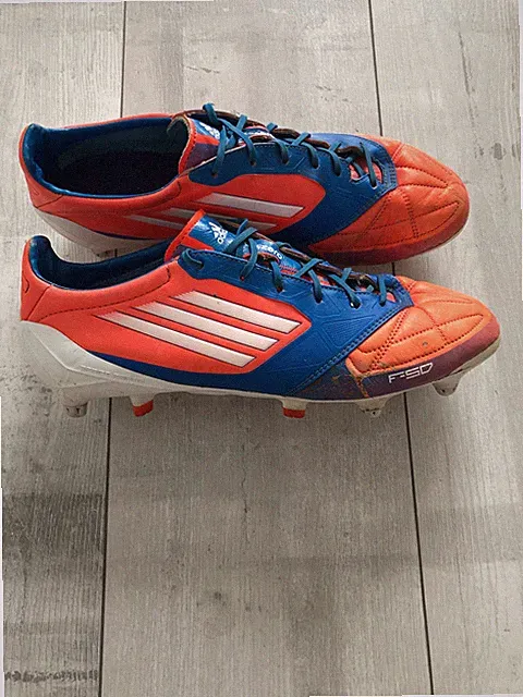 Adidas F50 adizero SG Orange Leather Soccer Cleats US9 UK8 1/2 EUR42 2/3