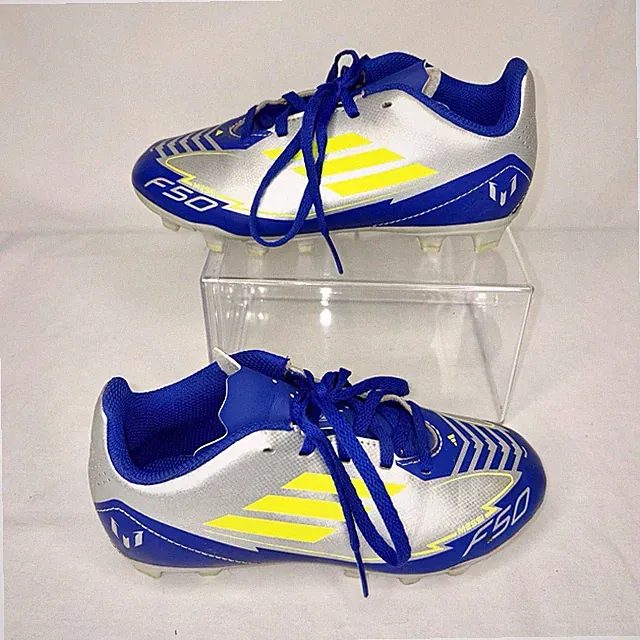Adidas F50 Club FG/MG J Messi Youth Kids 1 US Soccer Cleats Silver Blue IH0926