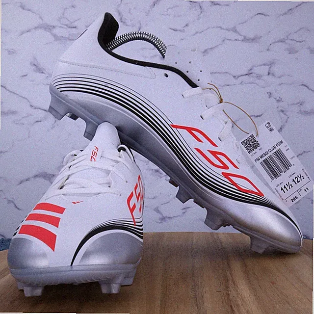 Adidas F50 Club FG MG Messi Prestig10 Cleat White Silver Pink JP7443 Men Sz 11.5