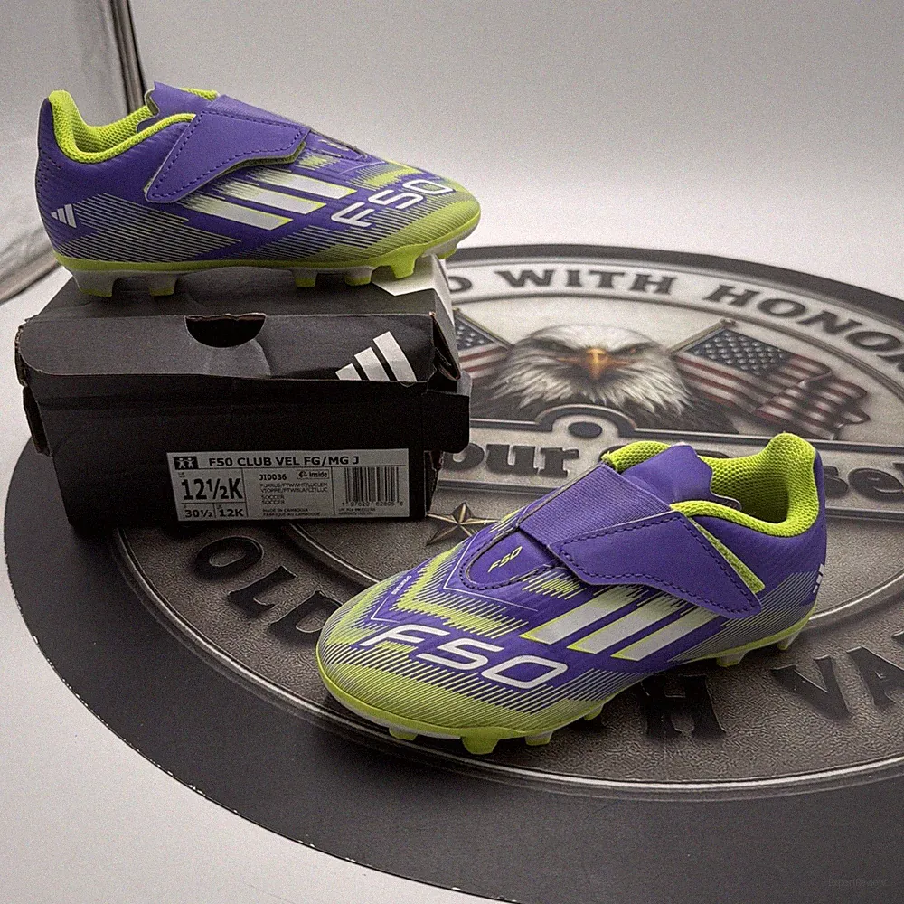 Adidas F50 Club FG Purple Green Soccer Cleats JH7I0036 SIZE Youth 11.5 K