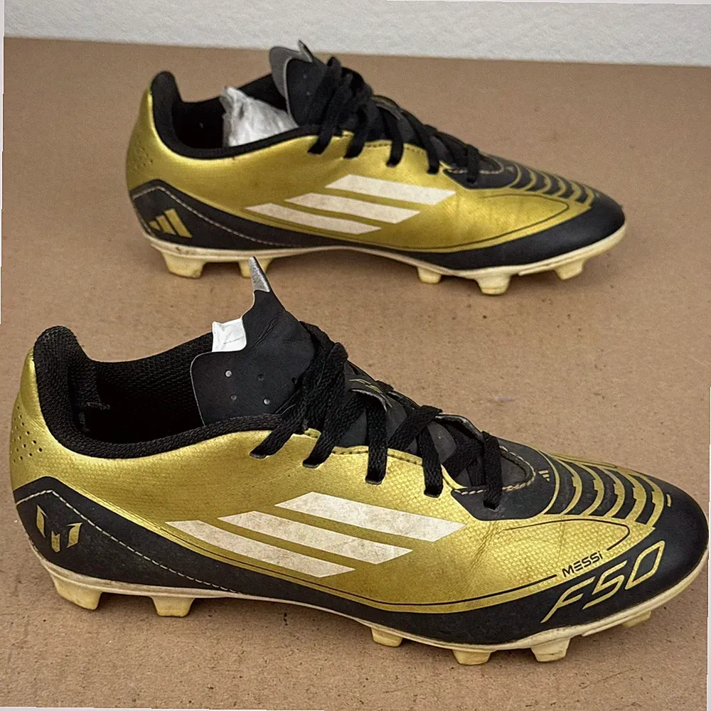 Adidas F50 Club FxG Messi Youth Soccer Cleats Gold Black IG9319 Size 3.5Y