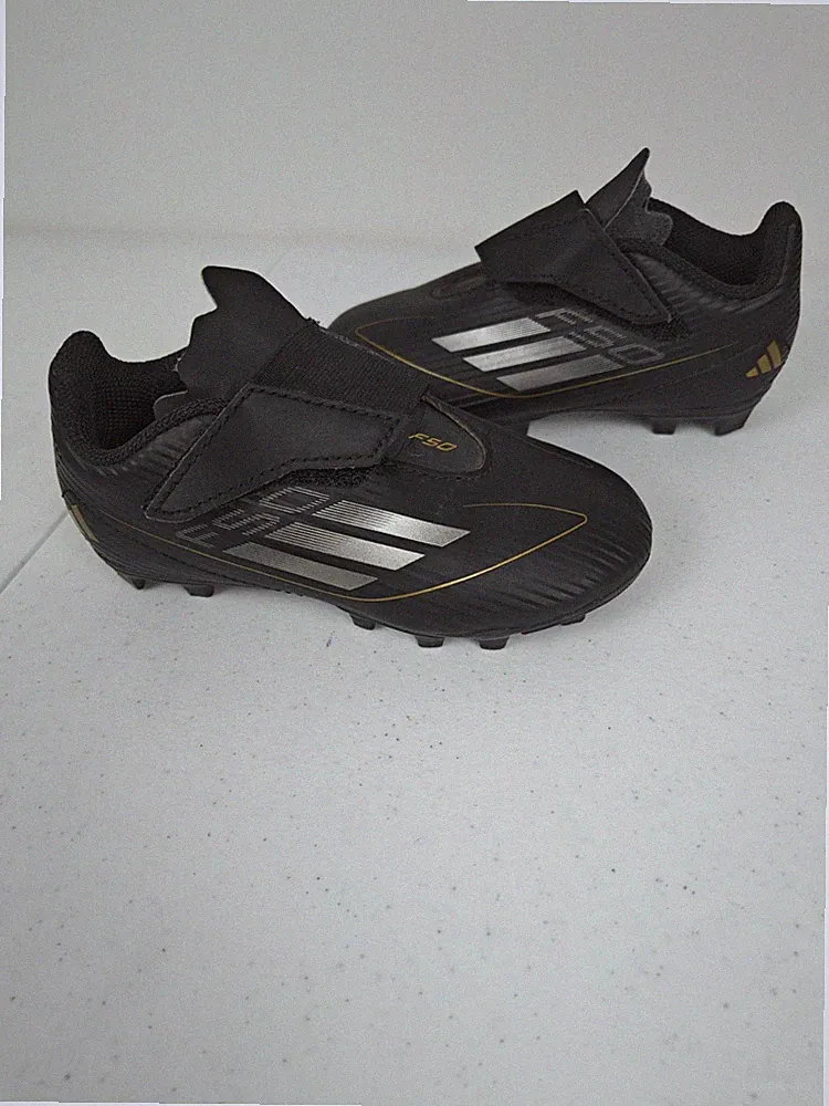 Adidas F50 Club Kids Cleat Size 10k FG Soccer Cleats Black/Gold/Silver