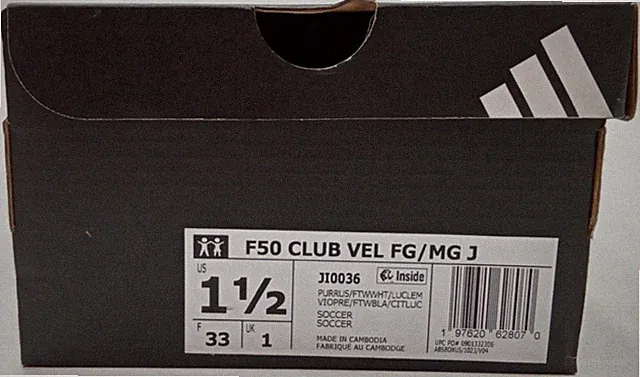 Adidas F50 Club VEL FG/MG J Soccer Cleats Youth Size 1-1/2