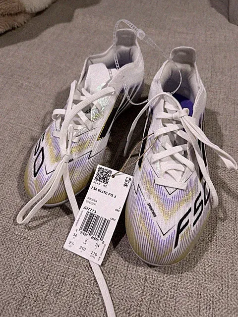 Adidas F50 Elite FG J Soccer Cleats Kid's Size 2.5 White Gold Purple JH7713 NEW