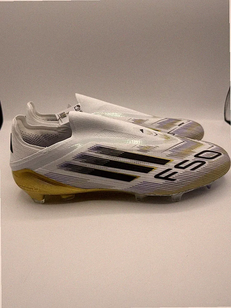 Adidas F50 Elite JH7625 Unisex M9.5/W10.5 White Gold Laceless FG Soccer Cleats
