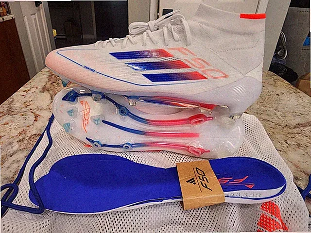 Adidas F50 Elite Mid FG Soccer Cleats White Blue Red Women's Size 10 ID9203