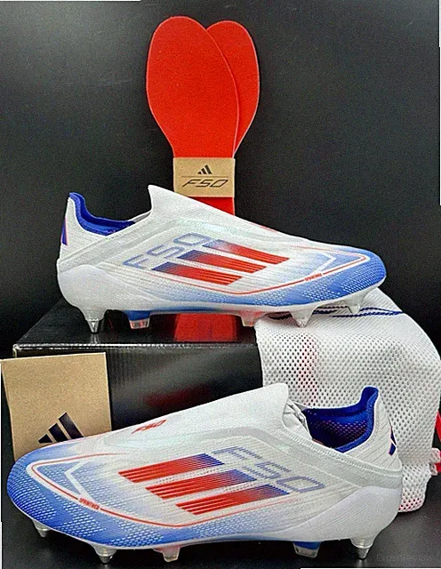 Adidas F50 Elite SG Laceless White Blue Soccer Cleats IF1319 Men's 9.5