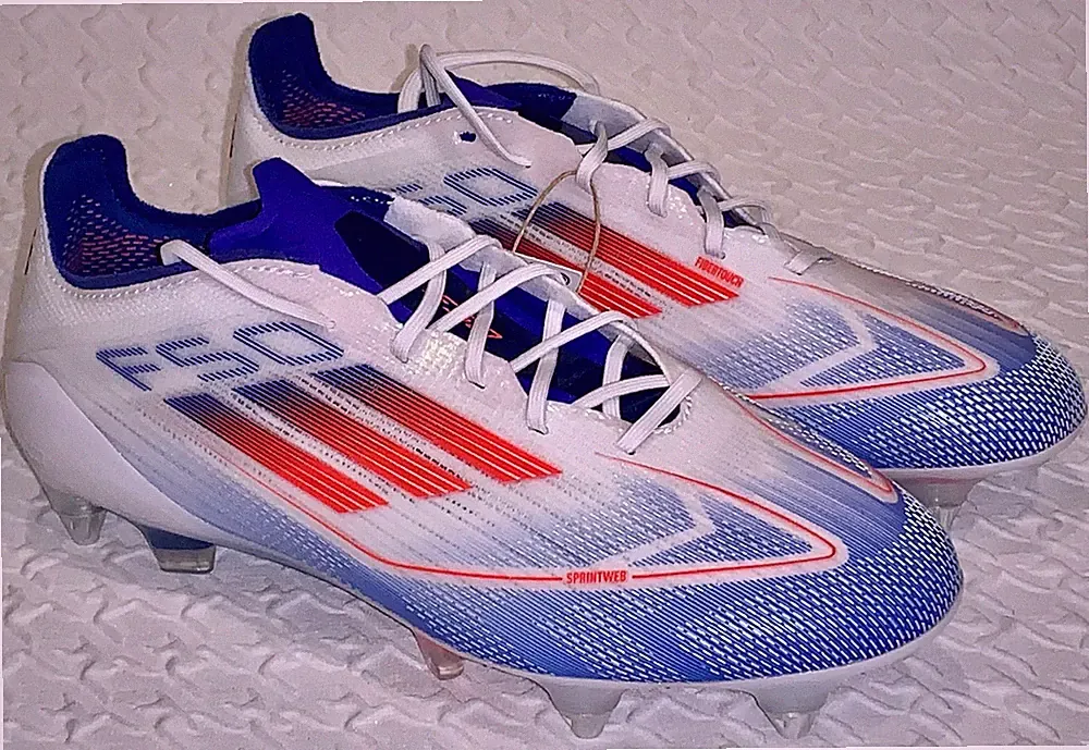ADIDAS F50 Elite White Solar Red Blue Soft Ground SG Soccer Cleats Mens Kids 5
