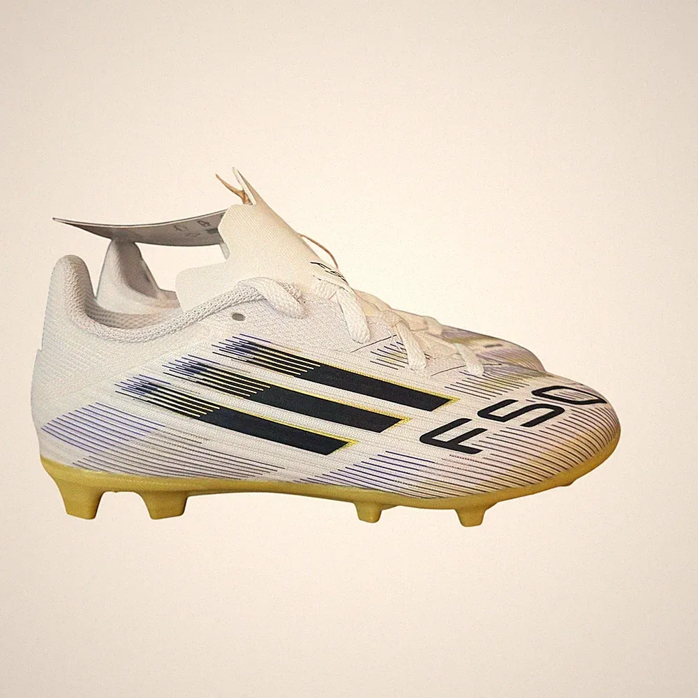 Adidas F50 League FG MG J Kids Soccer Cleats White Black Gold JH7745 Size 12K