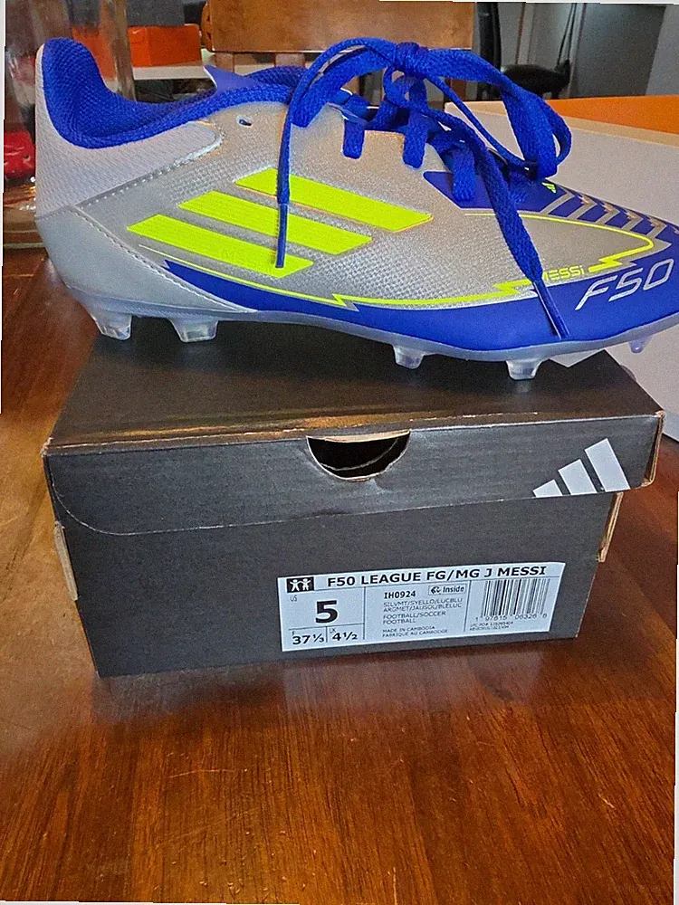 ​Adidas F50 League FG/MG J Messi Kids Soccer Cleats Size 6 Blue Silver IH0924