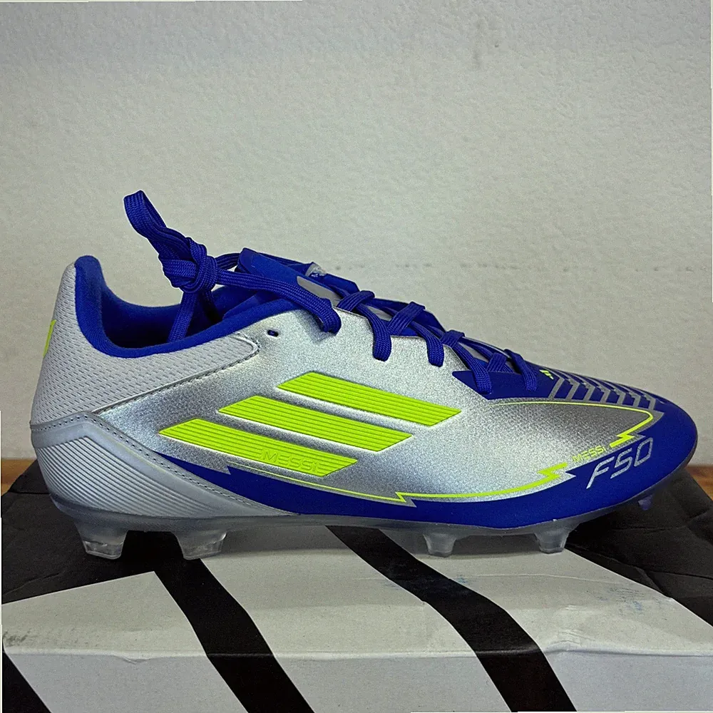 Adidas F50 League FG/MG Messi Mens 8 Womens 9 Silver Blue Soccer Cleats IH0918