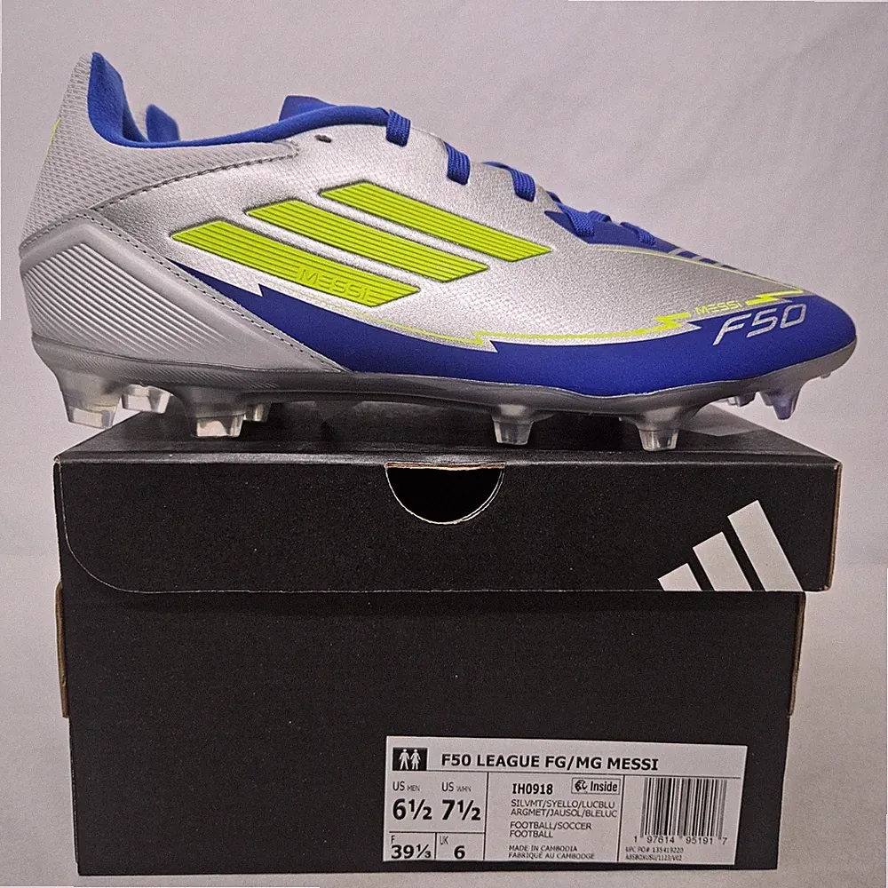Adidas F50 League FG/MG Messi Soccer Cleats IH0918 Silver Blue Mens Size 6.5
