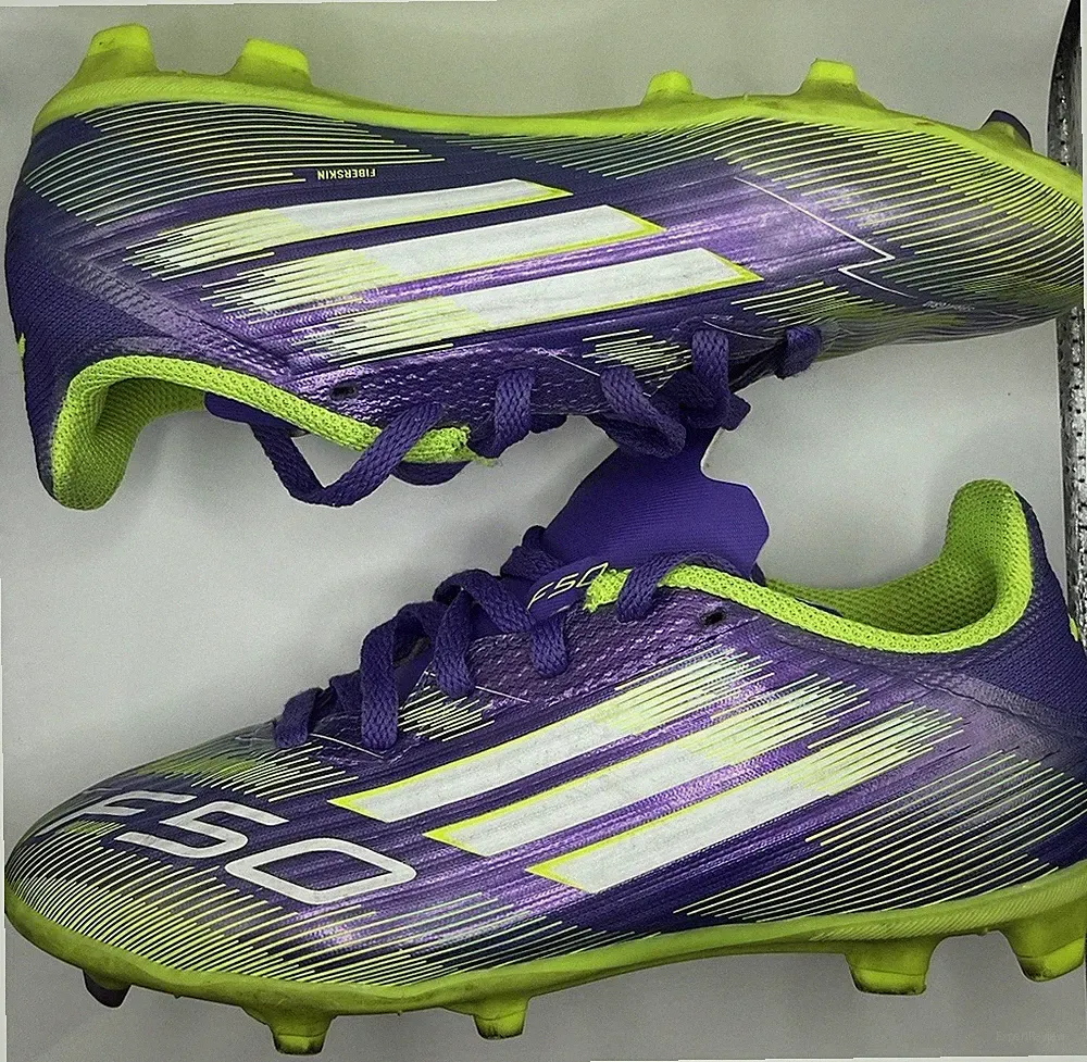 Adidas F50 League FG/MG Soccer Cleats Purple Lucid Green Kids Size 1.5 JI0003