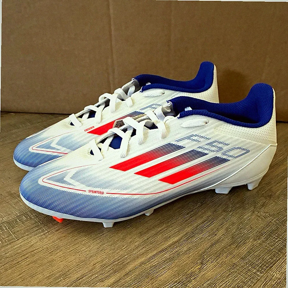 adidas F50 League FG/MG Youth Soccer Cleats White Blue Red US Size 6 IF1367