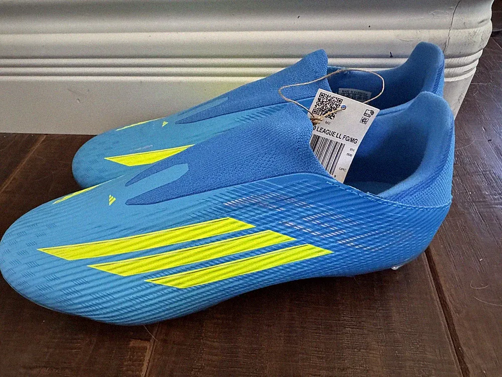 Adidas F50 League Laceless FG/MG Soccer Cleats Blue Yellow JR8985 NEW Size 10