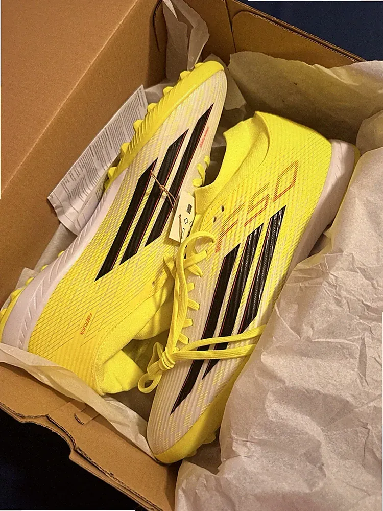 adidas F50 League Mid TF Soccer Shoes Yellow/White/Black Rubber Spikes IH0930