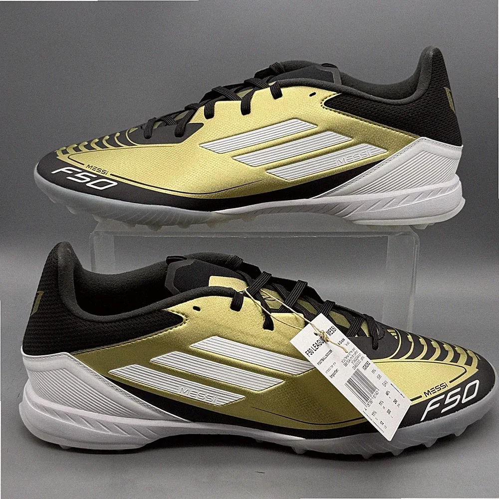 Adidas F50 League TF Messi Men’s 12 IG9282 Black Gold Soccer Cleats Turf NWT
