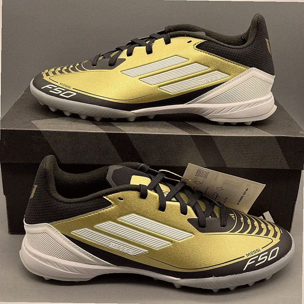Adidas F50 League TF Messi Men’s 7 IG9282 Black Gold Soccer Cleats Turf NWT
