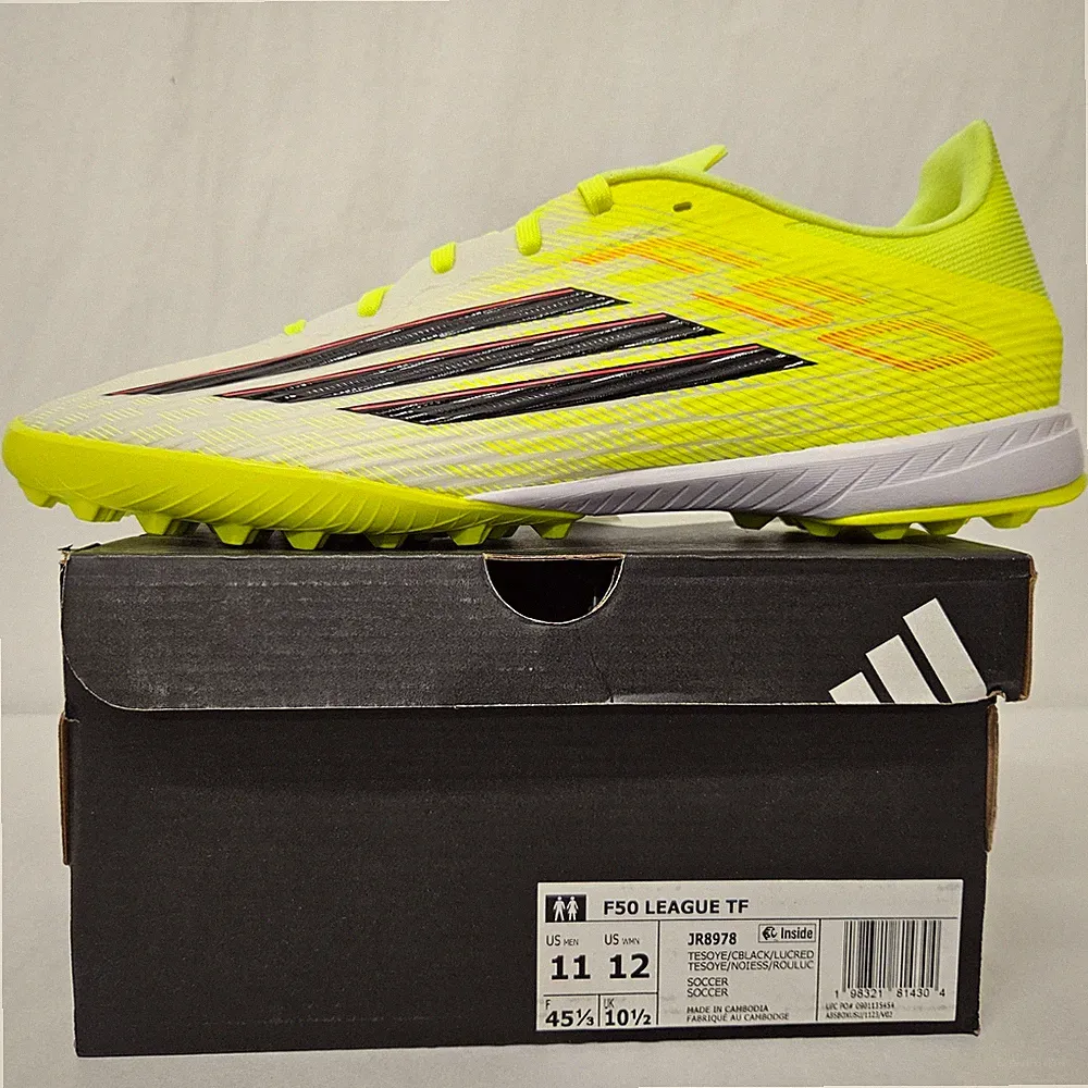 Adidas F50 League TF Turf Soccer Cleats JR8978 Solar Yellow Black Men Size 11