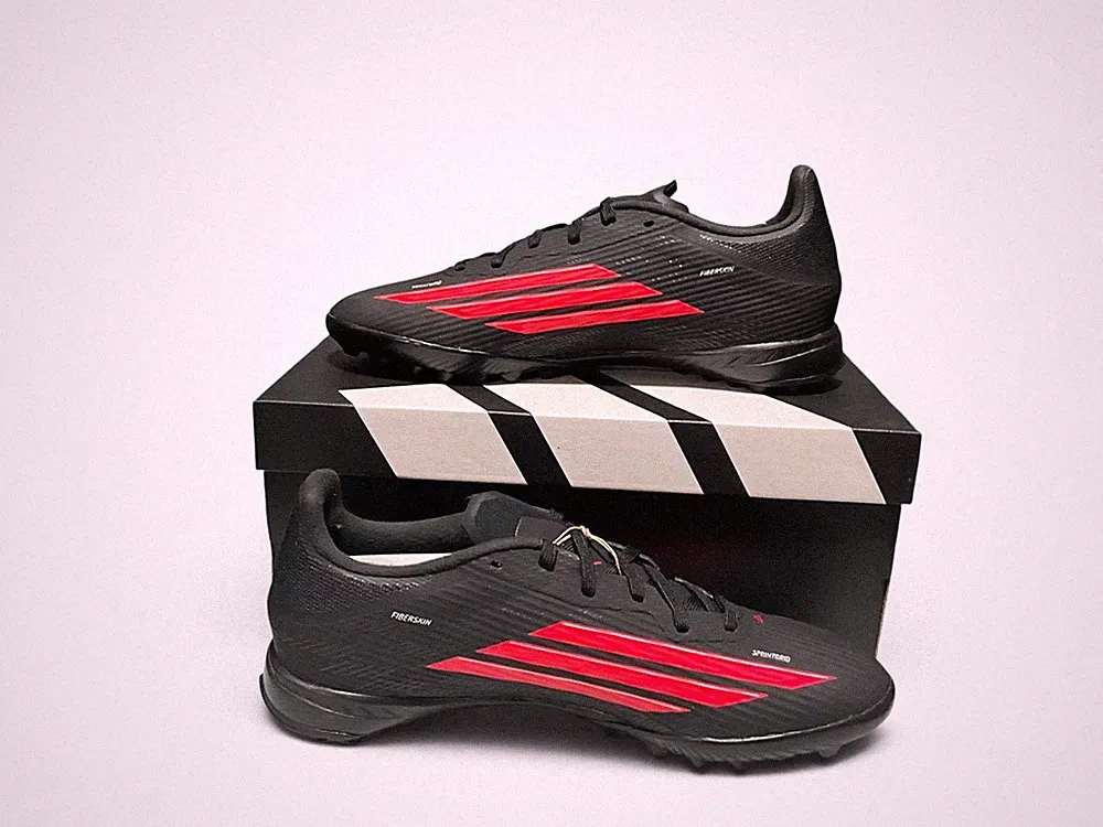 Adidas F50 League Turf Field Soccer Cleats (JR8977) Black/Red - Size 6.5m/7.5w
