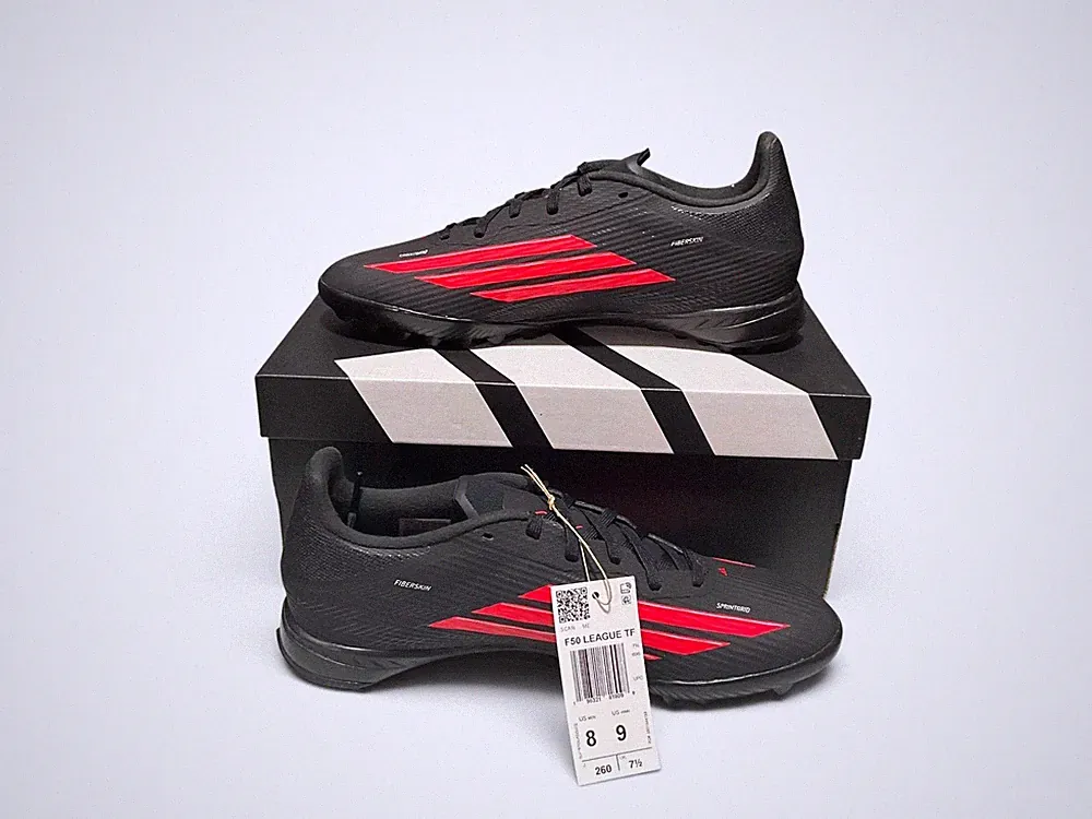 Adidas F50 League Turf Field Soccer Cleats (JR8977) Black/Red - Size 8m/9w