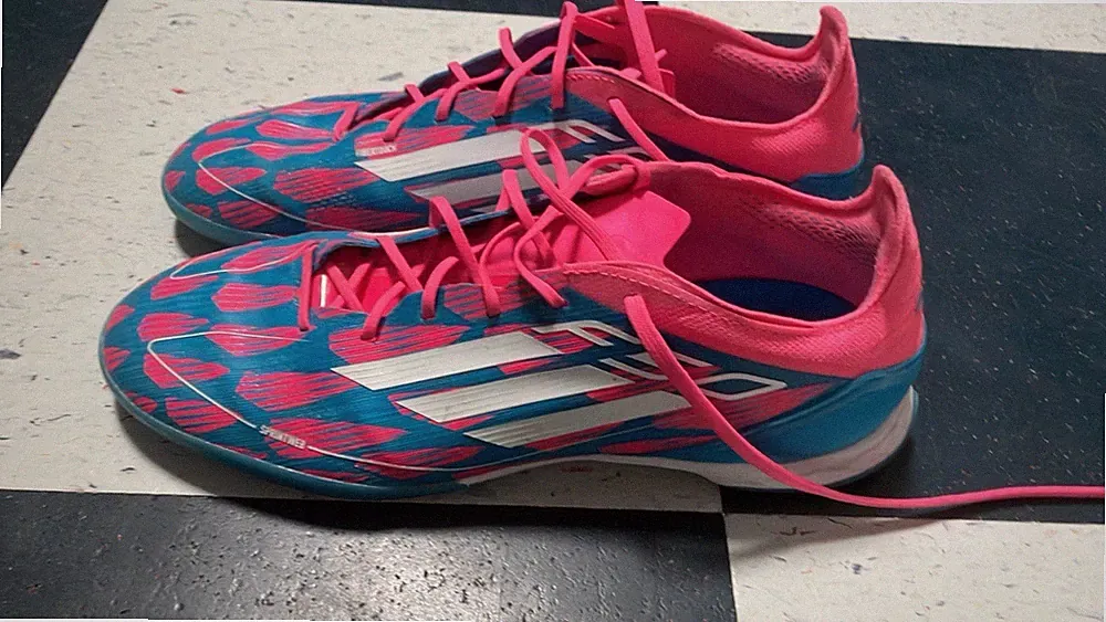 adidas F50 Men’s Low Top Lace-Up Soccer Turf Sneakers Pink/Blue/White Rubber