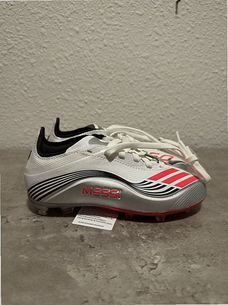 Adidas F50 Messi Club FG Soccer Cleats White Silver JP7451 Kid's Size 11K