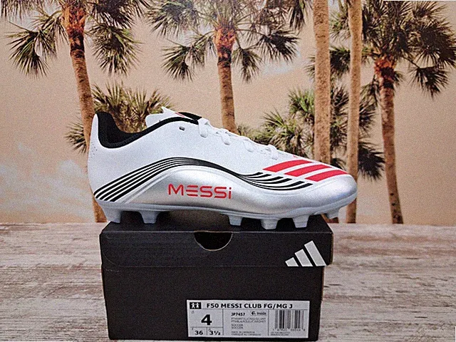 Adidas F50 Messi Club FG Soccer Cleats White Silver JP7451 Kid's Size 4 NEW