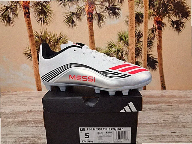 Adidas F50 Messi Club FG Soccer Cleats White Silver JP7451 Kid's Size 5 NEW