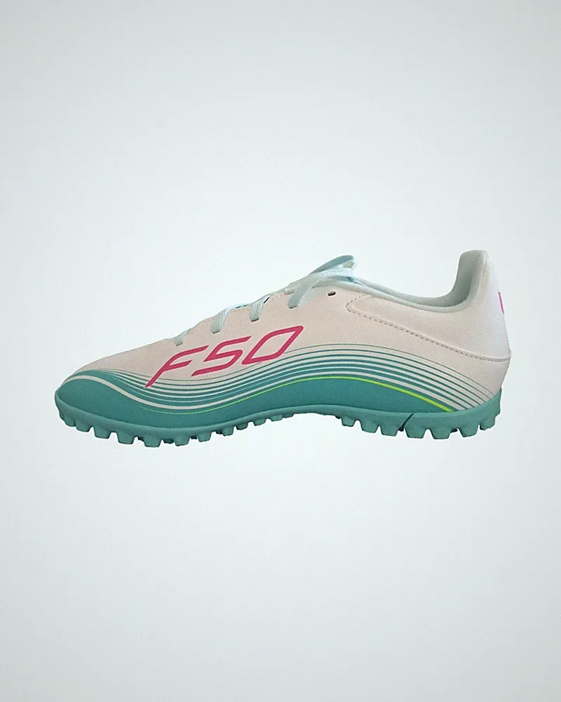 adidas F50 Messi Club Turf Soccer Mens/Wmns Cleats JQ097 White- Flash Aqua- Pink