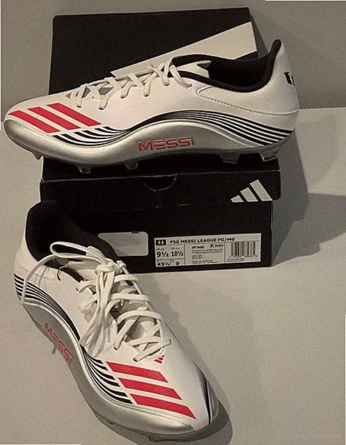 adidas F50 Messi League FG MG Soccer Cleats White Lucid Red Silver Mens Sz 9.5