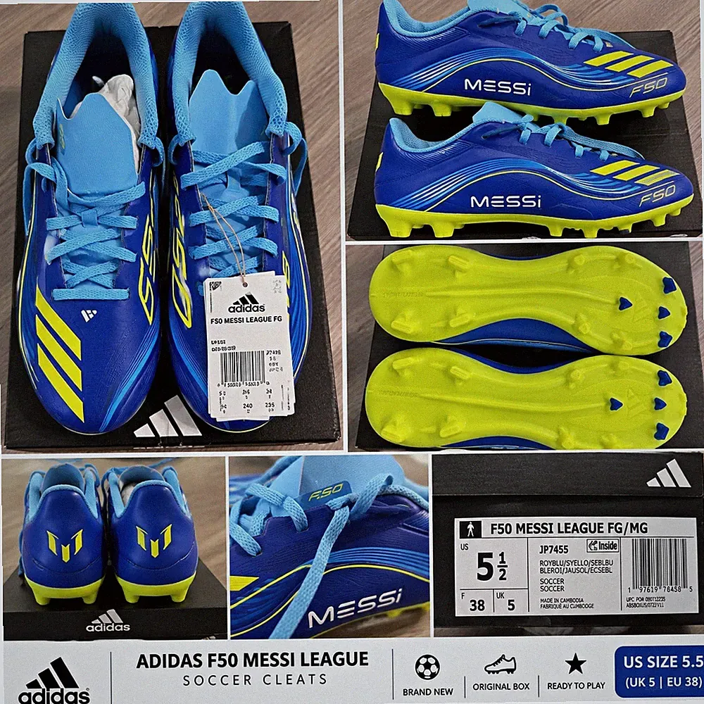 adidas F50 Messi League FG/MG Youth Soccer Cleats - Blue/Yellow - US 5.5
