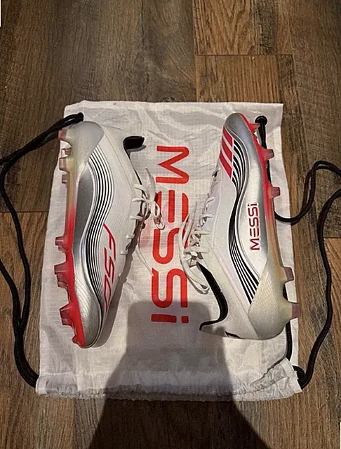 adidas F50 Messi Men’s Soccer Cleats Low Top Lace Up White/Red/Silver